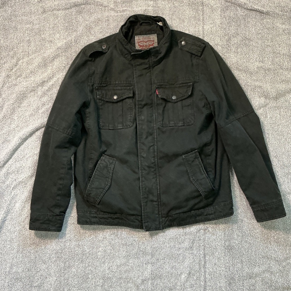 Levis Mens Military Field Jacket Black Cotton Canvas Quilted Lining LM2KC314 M